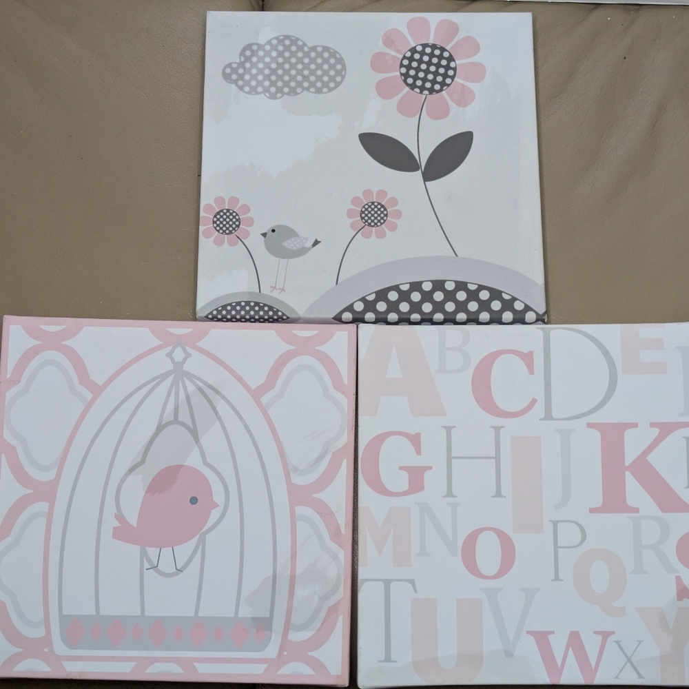 Pink and Gray Nursery Wall Art Set 10" X 10"